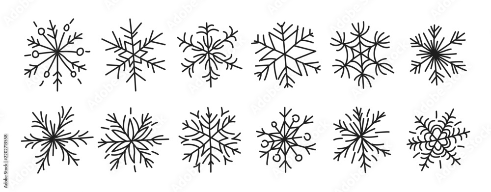 Fototapeta premium Imperfect snowflakes, pen hand drawn