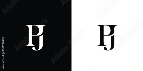 PJ logo design. Initial letters P and J in a serif font. Creative, classic company name typography. Trendy logotype or brand identity. Vector illustration.