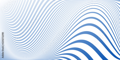 Wavy Lines Blue and White Pattern with Movement Illusion Effect. Abstract Horizontal Textured Striped Background. 