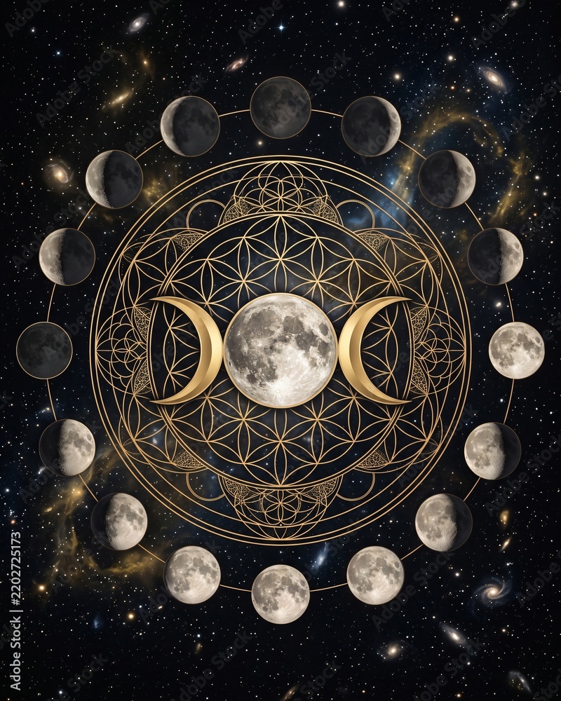 Fototapeta premium Wiccan Sacred Geometry and Moon Phases.