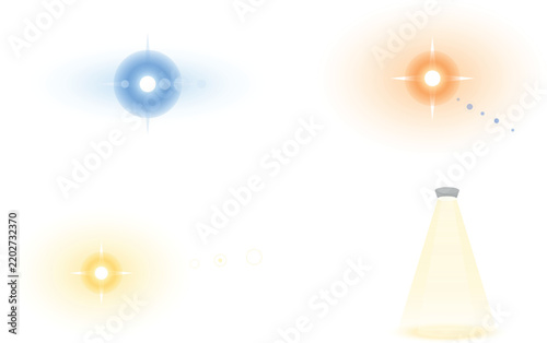 Abstract light effects with different colored glowing shapes and spotlights