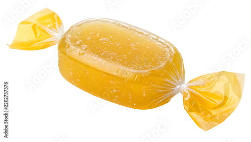 Yellow Honey Lemon Cough Drops Hard Candy Isolated on White Background   