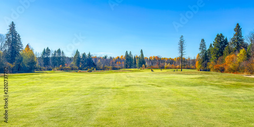 A beautiful golf course on a cool autumn day in Canada	