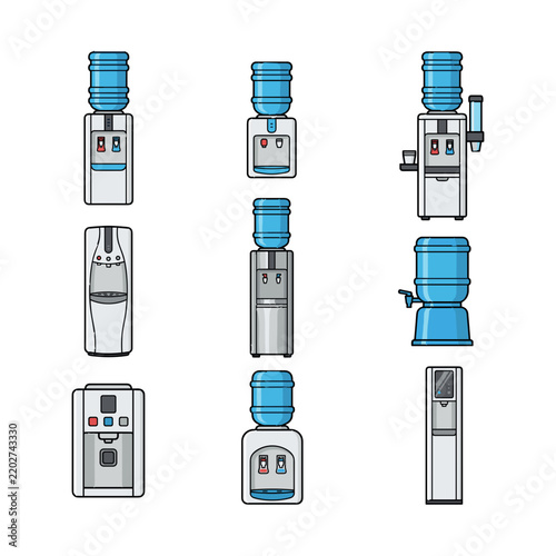 Water dispenser and cooler appliance icon set