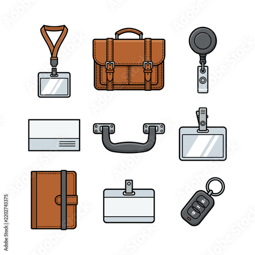 Professional business accessories and office equipment vector icons
