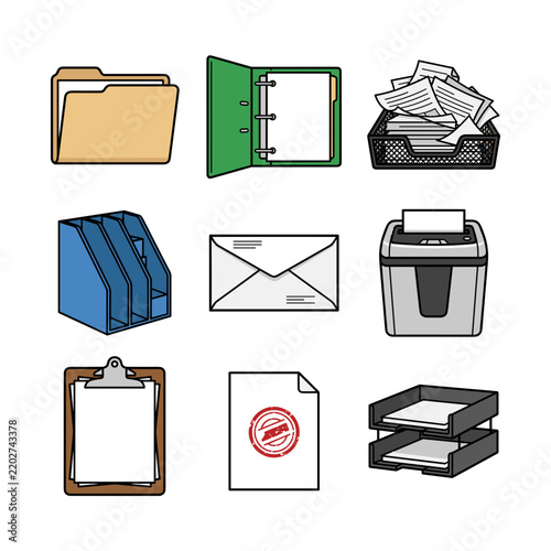 Office administration icons and document storage tool collection