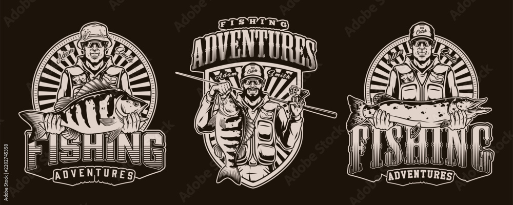 Fototapeta premium Vintage-style fishing and adventure logo set