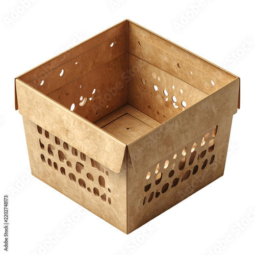 Isometric 3D Render of Kraft Paper Box with Firefly Branding, Variant 2600 v23, Minimalist Packaging Design