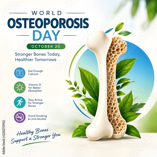 World Osteoporosis Day medical awareness poster with healthy bone structure