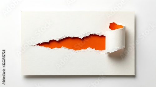White Paper Sheet with Ripped Center Revealing Bright Orange Background Layer