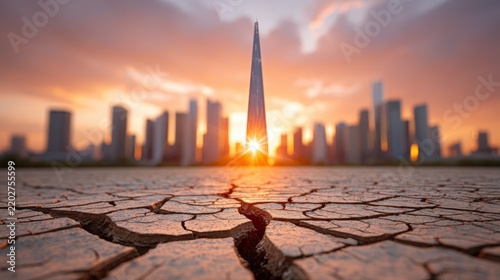 Stunning Urban Landscape at Sunset with Dramatic City Skyline View