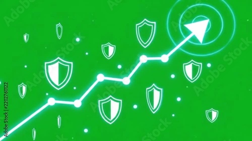Green Screen Security Growth Arrow Chart With Shield Icons Animation