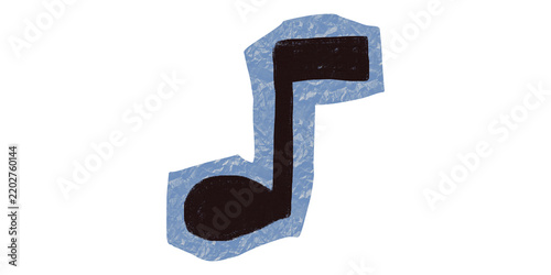 Single black musical note symbol on a textured light blue background with textured
