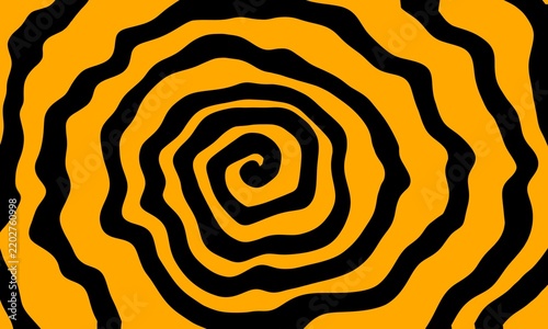 Obraz na plátně Striking orange and black hypnotic spiral pattern with concentric swirling lines creating an optical illusion effect
