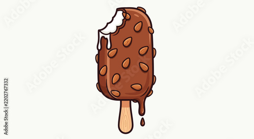 Bitten Chocolate Ice Cream Bar with Almonds on a Stick.