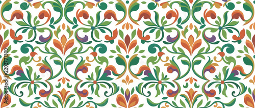 Classic damask floral wallpaper pattern in warm tones.
