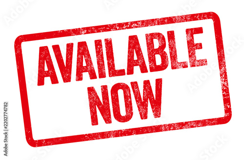 A red stamp on a white background - Available now