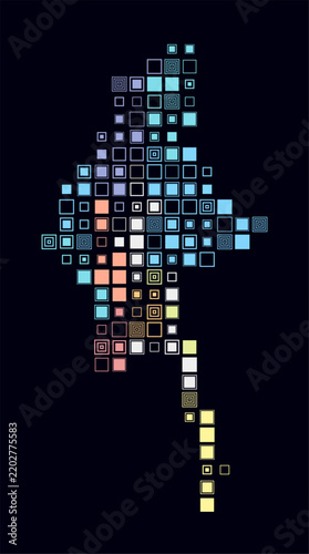 Myanmar, shape of the country build of colored cells. Digital style map of the Myanmar on dark background. Large size square blocks. Vibrant vector illustration.