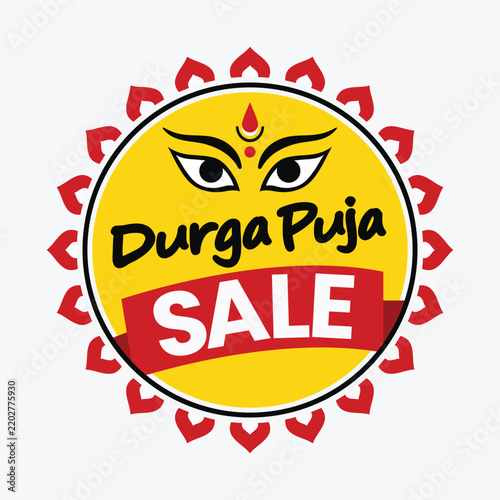 Happy durga puja festival sale tag illustration design template