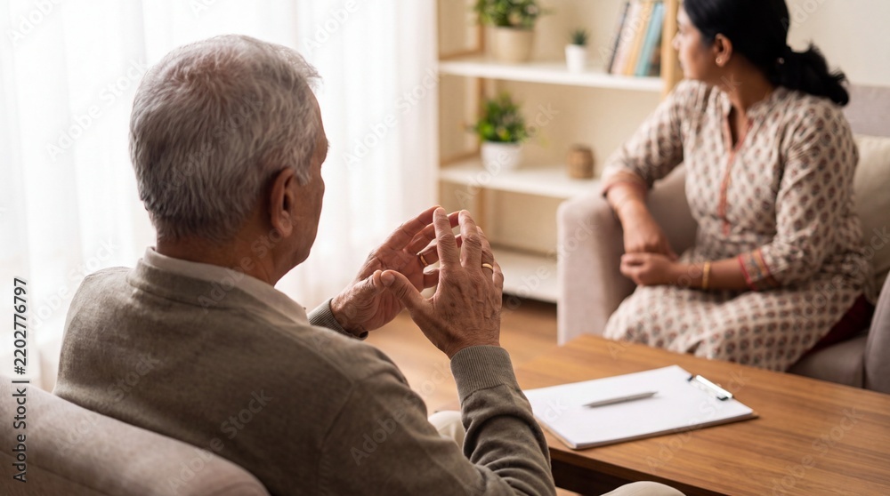 Fototapeta premium Senior Patient in Therapy Session with Counselor for Mental Wellness Website Banner