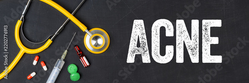  Stethoscope and pharmaceuticals on a blackboard - Acne