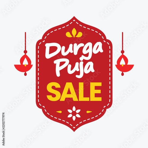 Happy durga puja festival sale tag illustration design template