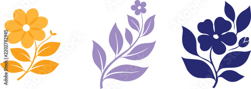 Colorful Floral Elements Vector Illustration with Stylized Petals and Foliage