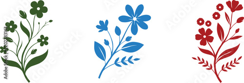 Colorful Floral Branch Set, Minimalist Vector Illustration for Stationery Design