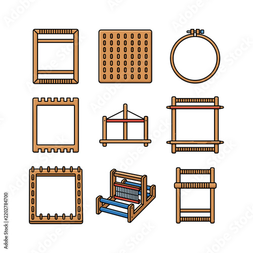 Collection of weaving looms and embroidery frames icons