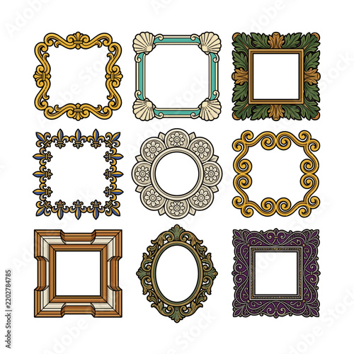 Collection of vintage ornate frames with decorative borders