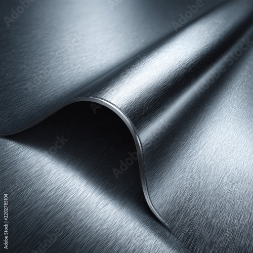 Curved stainless steel sheet texture background with brushed metallic wave reflection
