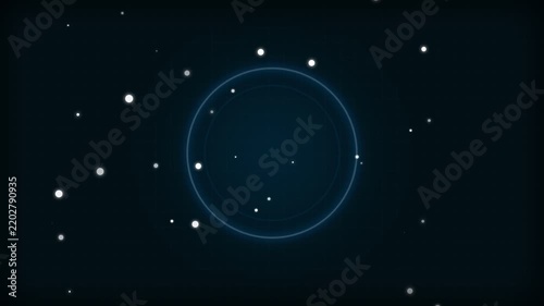 Glowing blue light point shines brilliantly in the center of complete darkness.