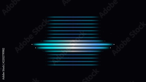 Glowing blue light point shines brilliantly in the center of complete darkness.
