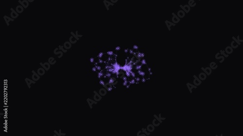 Abstract purple energy particle explosion radiates outward against a solid black background.