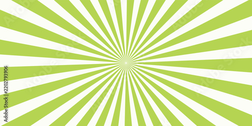 Green white color burst background. Rays background in retro style. Vector.