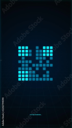 Glowing blue digital cubes on dark grid background