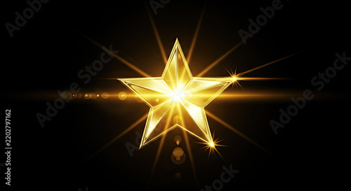 A brilliant golden star radiates intensely against a stark black background. The star’s points emit dazzling rays of light, creating a dynamic and luxurious effect.