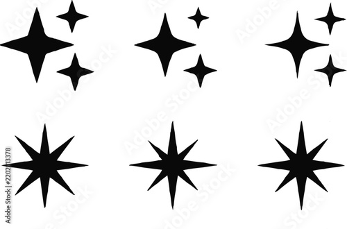 Star icon illustration with four‑point and eight‑point sparkle designs, decorative celestial symbol, and symmetrical graphic style