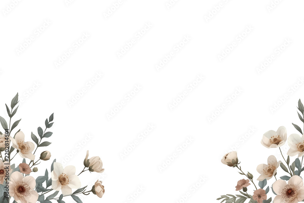 Obraz premium Delicate white floral corner ornament set