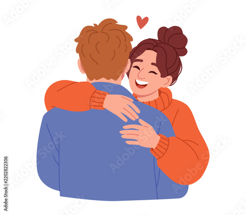 Happy Couple Hugging. Romantic Embrace and Loving Relationship Lifestyle Concept. Vector Illustration.