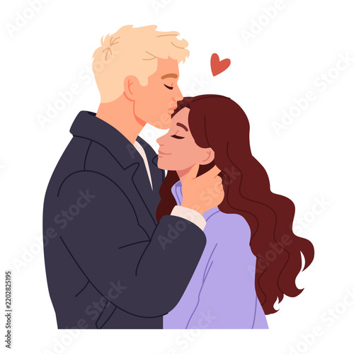 Young Couple Sharing a Tender Kiss. Romantic Love and Intimate Relationship Illustration. Vector Illustration.