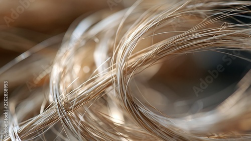 Close-up macro shot of blonde human hair strand tangle loop abstract art