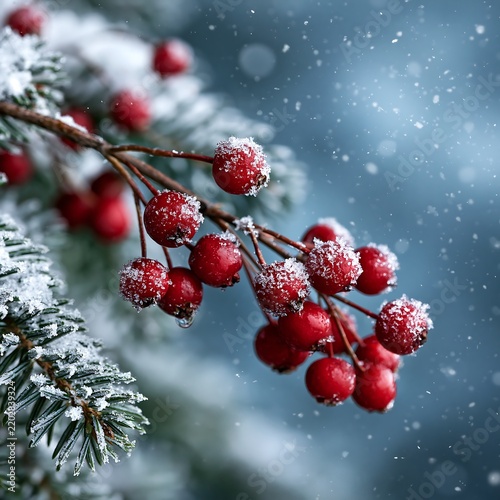 Winter Red Berries Crataegus Oxyacantha Snow Pine Fir Tree Frost Cold