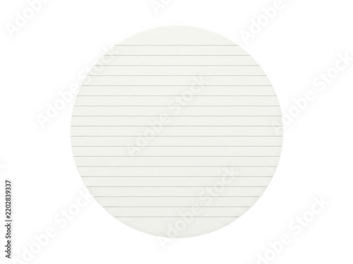 Round lined paper notepad sheet with thin horizontal lines on transparent background