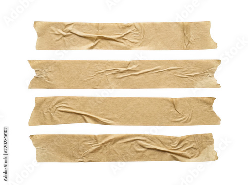 Creased brown packing tape strips isolated on transparent background for design