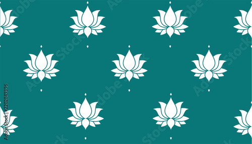 White Lotus pattern with delicate drops on teal background vector illustration Isolated on white background