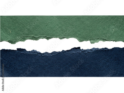 Torn green and dark blue paper edges isolated on transparent background