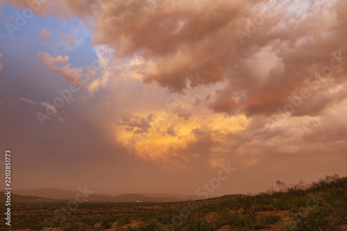 Dusty sunset with storm outflow and Haboob in douglas Arizona