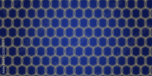 Geometric Honeycomb Pattern: A striking close-up of a repeating hexagonal pattern in shades of deep blue and gold, creating a modern and abstract visual.