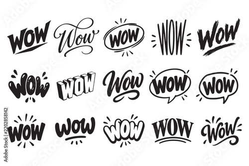WOW Lettering Set Hand Drawn Typography Bold Script and Vector Lettering Collection